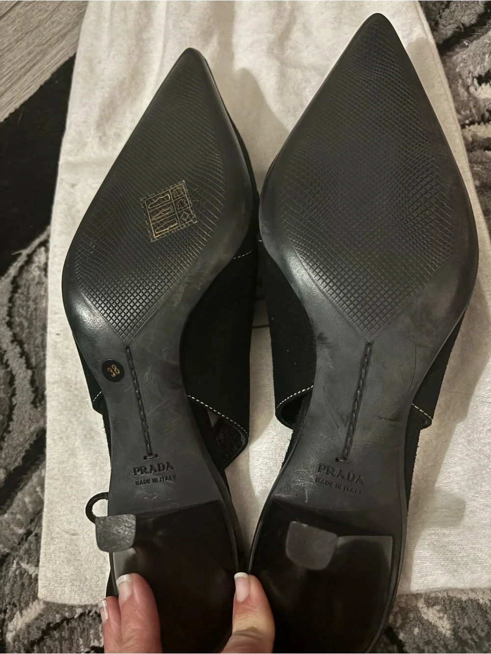 Vintage Prada Black Slingback Kitten Heels Contrast Stitch IT 38 - Picture 12 of 14